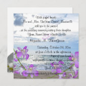 紫色の蘭のかわいらしいビーチ 招待状 (正面/裏面)