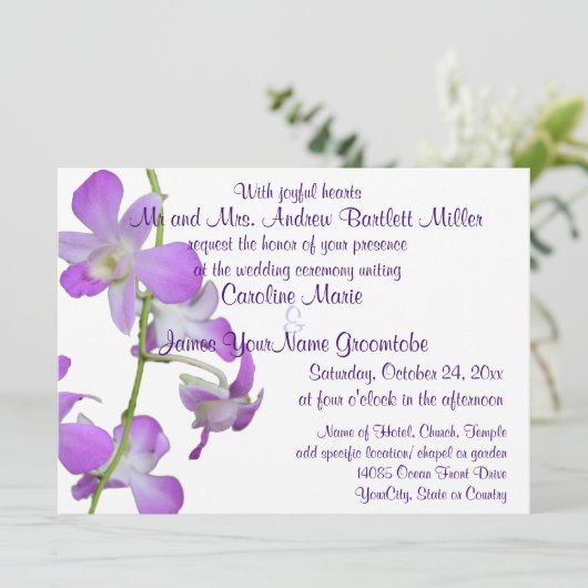 紫色の蘭の結婚 招待状 (スタンド正面)