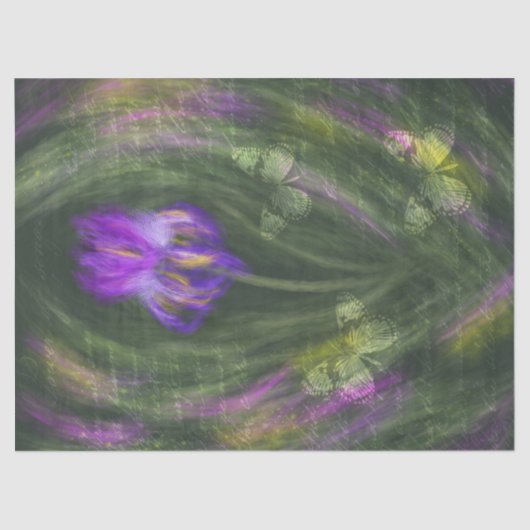 紫色の虹彩とヴィンテージ蝶デコページ 薄葉紙 (正面)