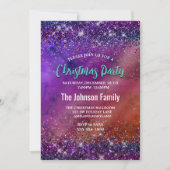 紫色の虹色ブラシ仕上げ金属グリッタークリスマス 招待状 (正面)