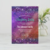 紫色の虹色ブラシ仕上げ金属グリッタークリスマス 招待状 (スタンド正面)