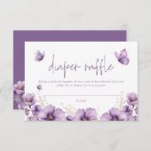 紫色の蝶おむつラッフルカードベビーシャワー エンクロージャーカード (正面/裏面)