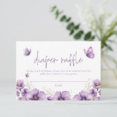 紫色の蝶おむつラッフルカードベビーシャワー エンクロージャーカード (スタンド正面)