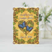 紫色の蝶およびキヅタのハートRSVPカード 出欠カード (スタンド正面)