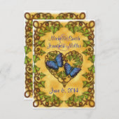 紫色の蝶およびキヅタのハートRSVPカード 出欠カード (正面/裏面)