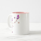 紫色の蝶および花 ツートーンマグカップ (正面左)