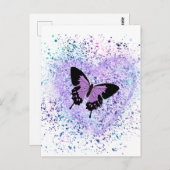 紫色の蝶とカ絵を描ード ポストカード (正面/裏面)