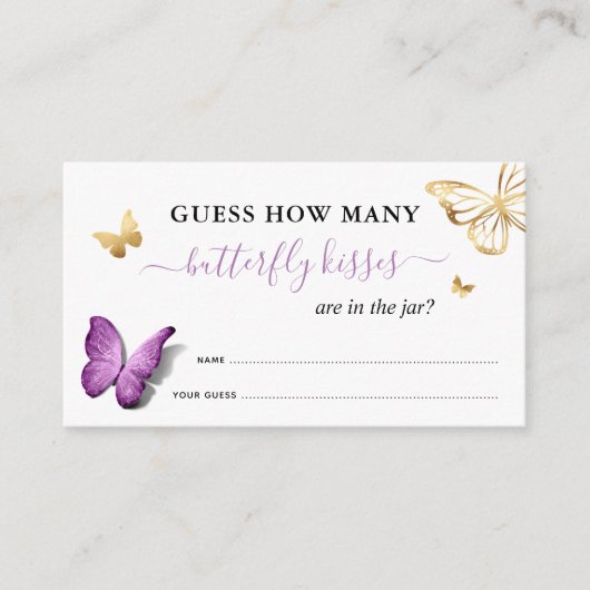 紫色の蝶どのように多くのキスブライダルゲーム エンクロージャーカード (正面)
