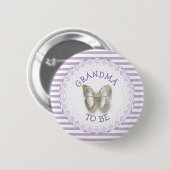 紫色の蝶のおばあちゃん赤ちゃんシャワーボタン 缶バッジ (正面&裏面)