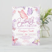 紫色の蝶のキスとベビーウィッシュベイビーシャワー 招待状 (スタンド正面)