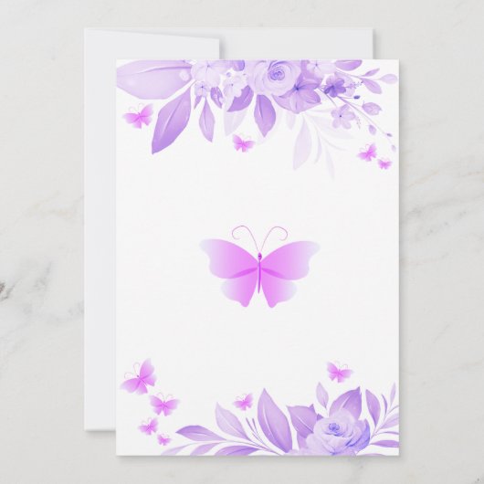 紫色の蝶のキスとベビーウィッシュベイビーシャワー 招待状 (裏面)