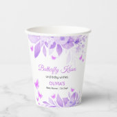 紫色の蝶のキスとベビーウィッシュベイビーシャワー 紙コップ (正面)