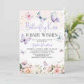紫色の蝶のキスベビーガールベビーシャワー 招待状 (スタンド正面)