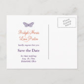 紫色の蝶のキス日付を保存 案内ポストカード (裏面)