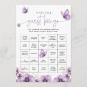 紫色の蝶のゲストビンゴゲームカードを見つける アドバイスカード (正面)