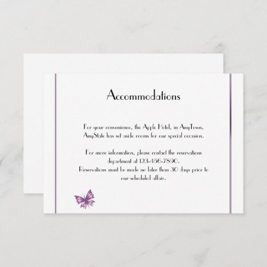 紫色の蝶のハート結婚のインサート エンクロージャーカード (正面/裏面)