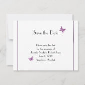 紫色の蝶のハート結婚式の日付を保存 セーブザデート (正面)