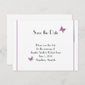 紫色の蝶のハート結婚式の日付を保存 セーブザデート (正面/裏面)