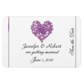 紫色の蝶のハート結婚式の日付を保存 マグネット (横)
