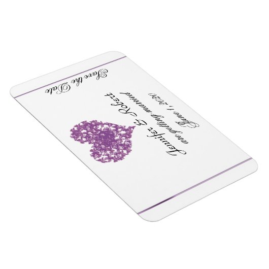 紫色の蝶のハート結婚式の日付を保存 マグネット (右側)