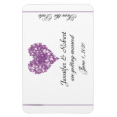 紫色の蝶のハート結婚式の日付を保存 マグネット (縦)