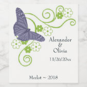 紫色の蝶のフローラ結婚のワインラベル ワインラベル (シングルラベル)