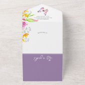 紫色の蝶のベビーシャワー招待状 オールインワン招待状 (外側)