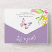 紫色の蝶のベビーシャワー招待状 オールインワン招待状 (裏面)