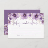紫色の蝶のベビー名のアイディア、ベビーシャワー エンクロージャーカード (正面/裏面)