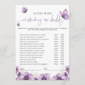 紫色の蝶のママまたはパパベビーゲームカード アドバイスカード (正面)