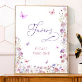 紫色の蝶のワイルドフラワーベビーシャワーの好意 ポスター