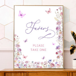 紫色の蝶のワイルドフラワーベビーシャワーの好意 ポスター