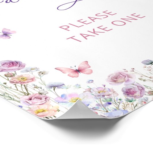 紫色の蝶のワイルドフラワーベビーシャワーの好意 ポスター (角)