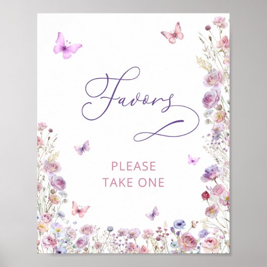 紫色の蝶のワイルドフラワーベビーシャワーの好意 ポスター (正面)
