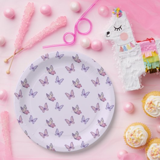 紫色の蝶の女の子の誕生日 ペーパープレート (パーティー)