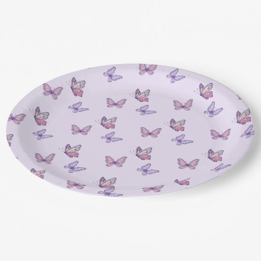 紫色の蝶の女の子の誕生日 ペーパープレート (アングル)
