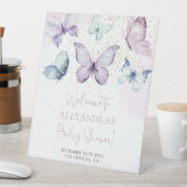 紫色の蝶の女の子の赤ちゃんシャワー歓迎サイン 台座サイン (インサイチュ)