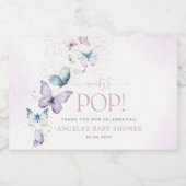 紫色の蝶の女の子の赤ちゃんシャワー スパークリングワインラベル (シングルラベル)