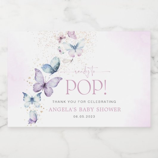 紫色の蝶の女の子の赤ちゃんシャワー スパークリングワインラベル (シングルラベル)