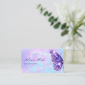 紫色の蝶の宝石パステルフェイクグリッター 名刺 (スタンド正面)