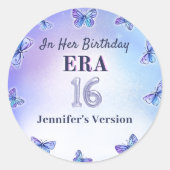 紫色の蝶の時代の誕生日パーティー ラウンドシール (正面)