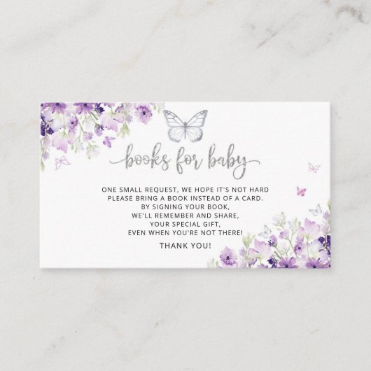 紫色の蝶の本ベビーチケット囲い エンクロージャーカード (正面)