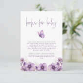 紫色の蝶の本ベビー、赤ちゃんシャワー エンクロージャーカード (スタンド正面)