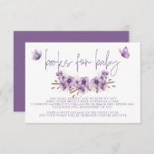 紫色の蝶の本ベビー、赤ちゃんシャワー エンクロージャーカード (正面/裏面)