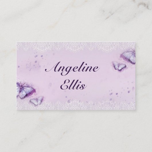 紫色の蝶の水色の名刺 名刺 (裏面)