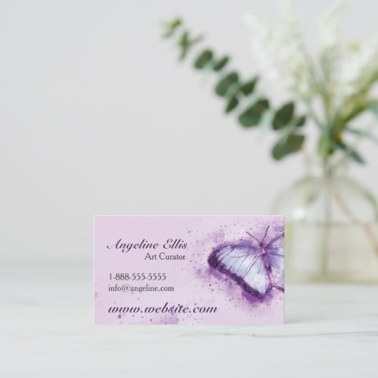 紫色の蝶の水色の名刺 名刺 (スタンド正面)