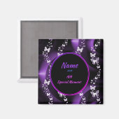 紫色の蝶の渦巻き旋回、名前と日付の追加 マグネット (正面/裏面)