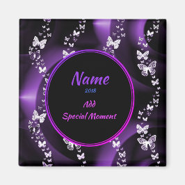 紫色の蝶の渦巻き旋回、名前と日付の追加 マグネット