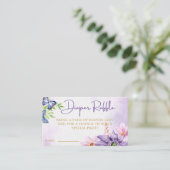 紫色の蝶の赤ちゃんシャワーおむつラッフル エンクロージャーカード (スタンド正面)