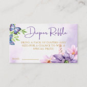 紫色の蝶の赤ちゃんシャワーおむつラッフル エンクロージャーカード (正面)